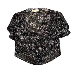 Michael Michael Kors Top Black White Short Sleeve Crop Top Blouse Size Medium